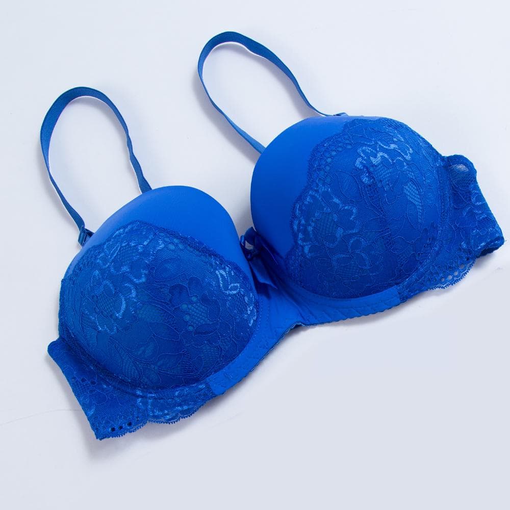 Women's Bras Sexy Intimate Underwear Plus Size Bra Underwired Floral Lace Print Push Up Lingerie 40DD blue