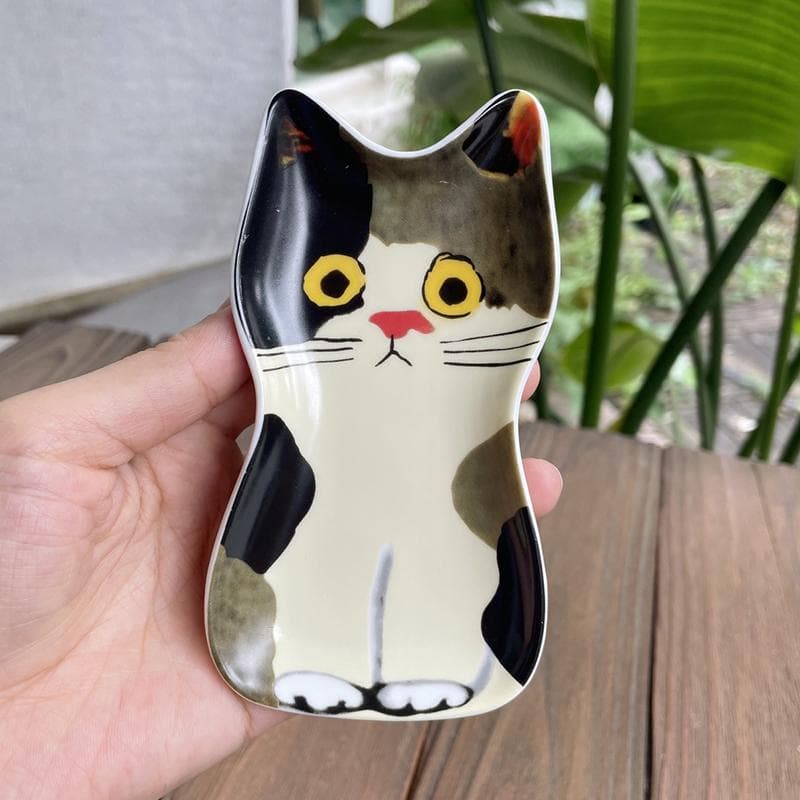 1PC Seasoning Plate Cute Spoon Holder Restauarant Cat Ceramics Dish Japanese Cat Sauces Dishes Home Kitchen