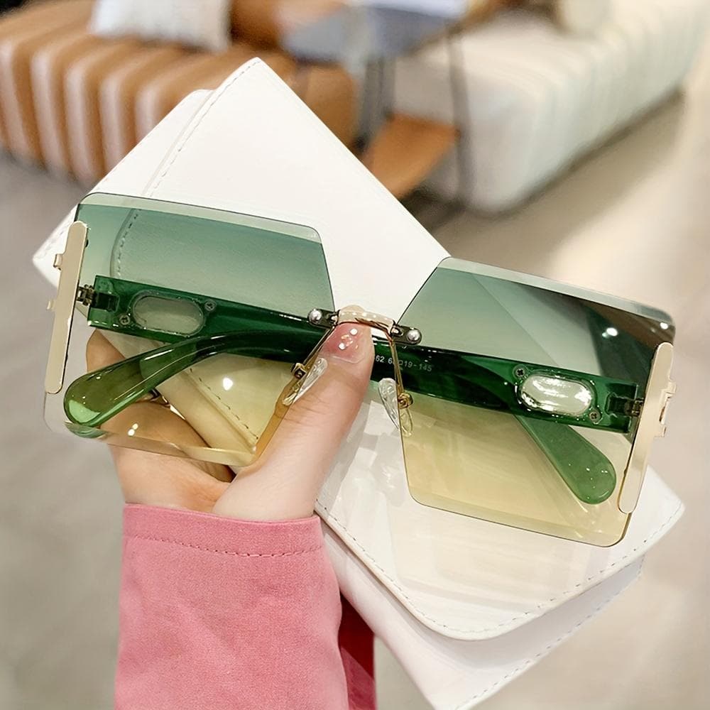 Rimless Square Fashion Sunglasses for Women Men Y2K Luxury Gradient Lightweight Composite Frame Shades
