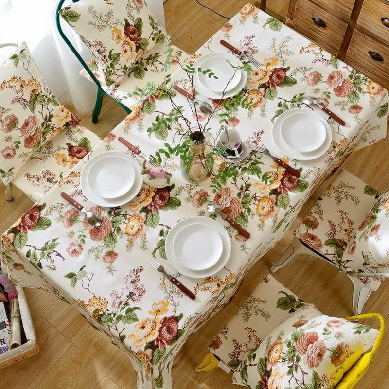 Vintage Floral Pattern Flower Tablecloth Waterproof Rectangular Table Cover Room Wedding Decoration Antifouling Tablecloth 140-180cm