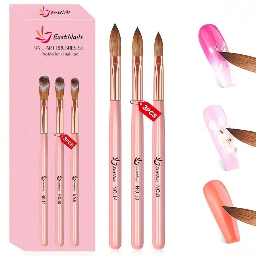 3Pcs Acrylic Nail Brush Set, Size 8/10/14 Nail Brushes Acrylic Powder Nail Art Extension And 3D Nail Carving Home Salon Nail Art Manicure Tool 3pcs