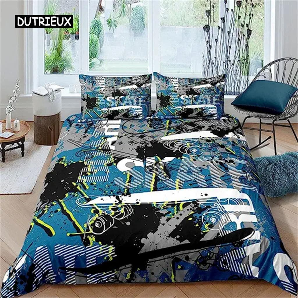 Skateboard Duvet Cover Skateboard Player Comforter Cover Set Queen Size Hip Hop Hippie Bedding Set Outdoor Extreme Sports Game EU single(135x200cm)