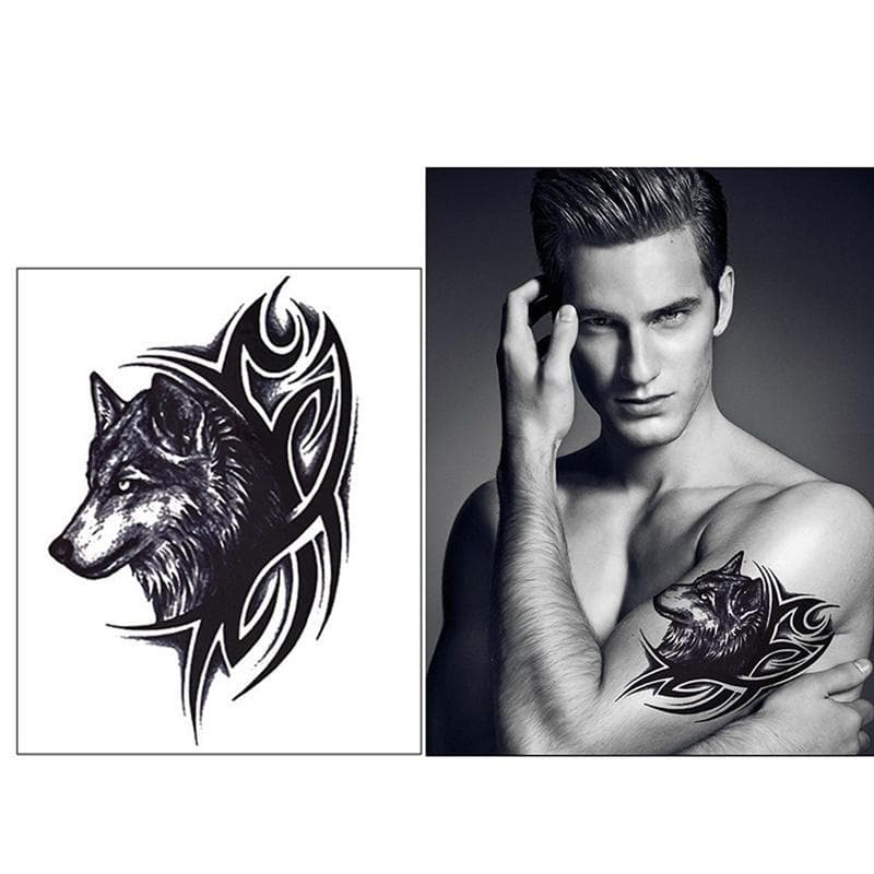 1pc Wolf Head Pattern Removable Temporary Tattoo Stickers For Women Men Body Waist Waterproof Fake month Arm Tatto Body Art 1PC