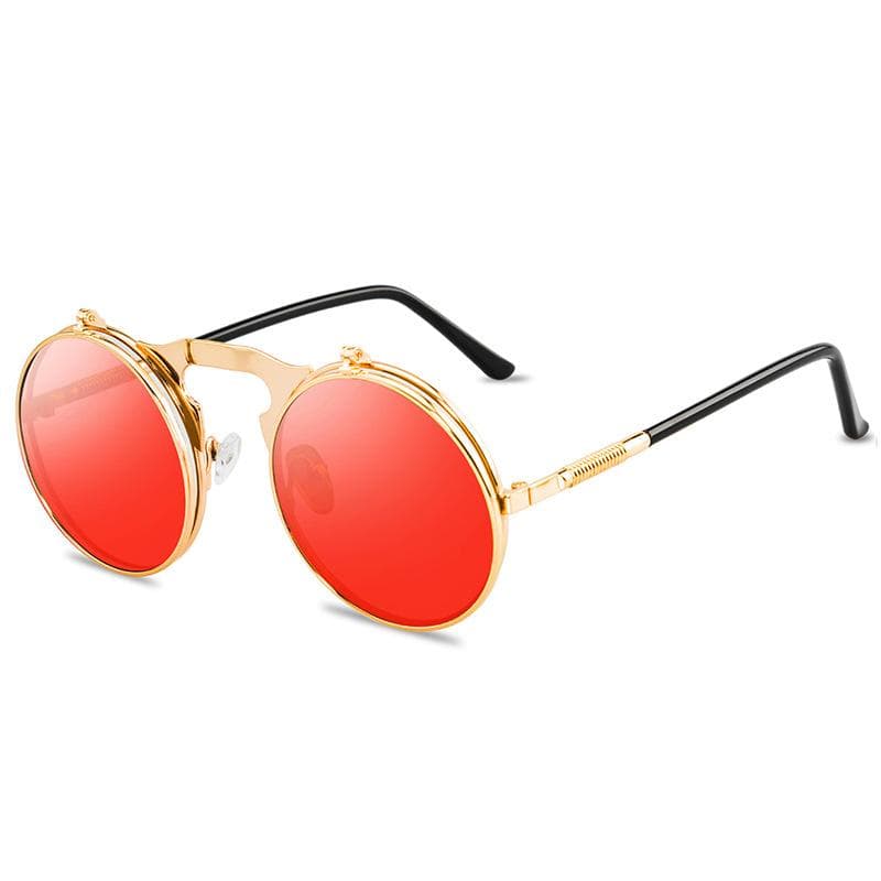 New Vintage Steampunk Sunglasses Round Metal Coating Retro Sun Glasses for Women Men Flap Sunglasses MULTI