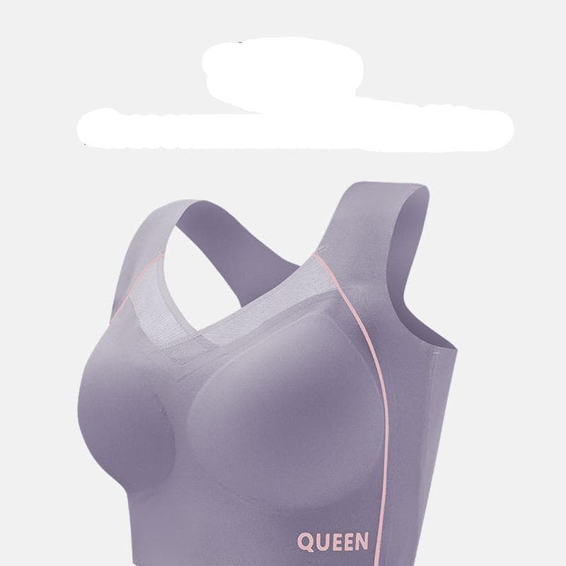 Seamless Beautiful Back Plus Size Underwear Women's Shockproof Upper Support Gathered Rims-free Sports Bra 6XL silver gray