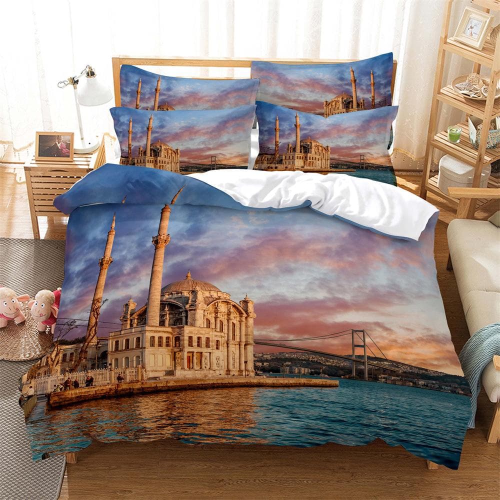 Cruise ship 3D Digital Bedding Sets Home Bedclothes Super King Cover Pillowcase Comforter Textiles Bedding Set  bed cover set EU single(135x200cm)