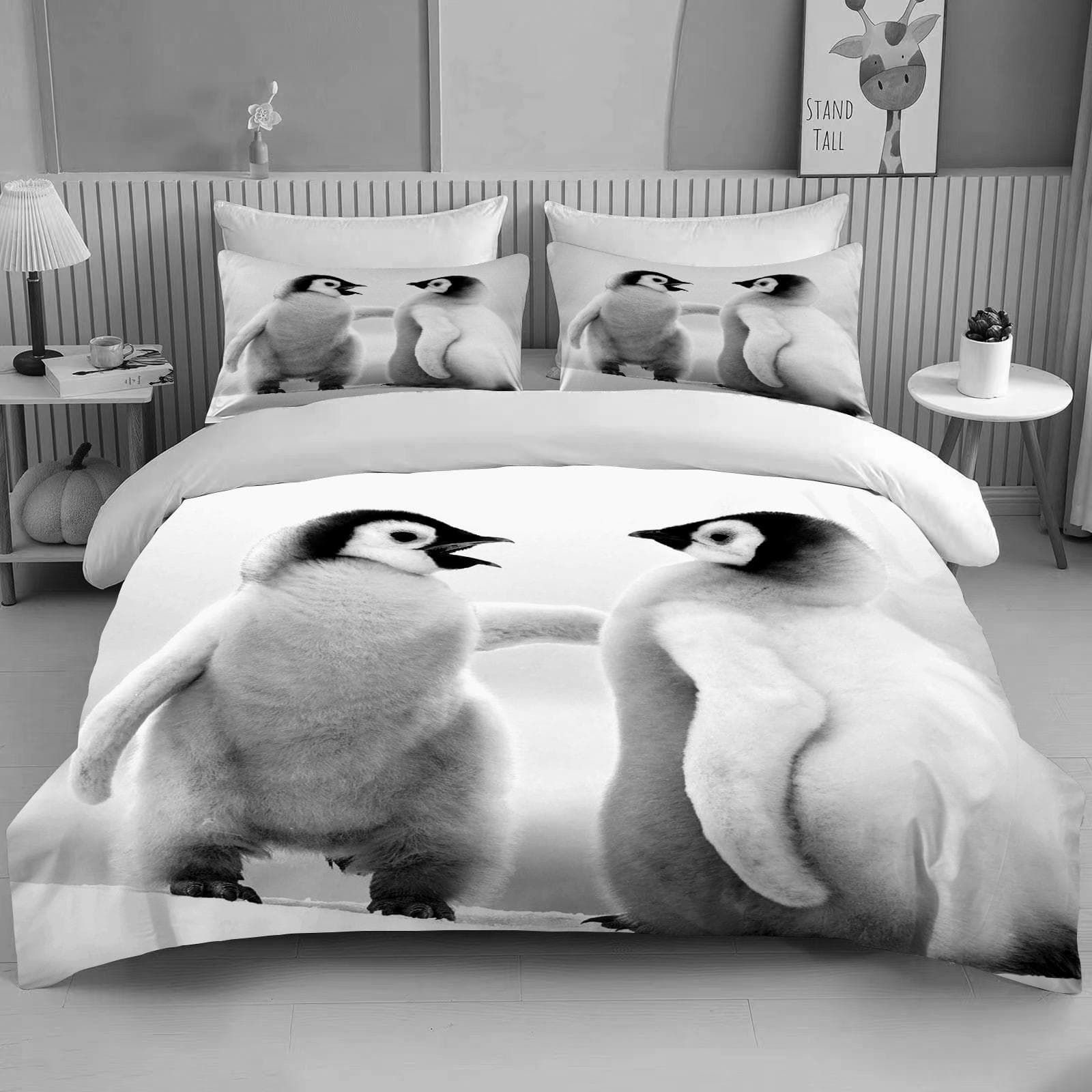 Cute Penguin Bedding 3 Piece Set king size double bed bedding set microfiber or polyester duvet cover set kids bedroom bed set EU single(135x200cm)
