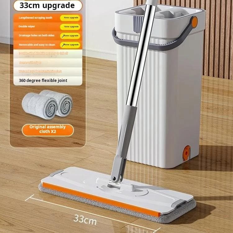 Hand Free Flat Floor with Bucket Mop 33cm Set for Home Floor Cleaning System 360 Rotating Washable Microfiber Lazy Cleaning Tool