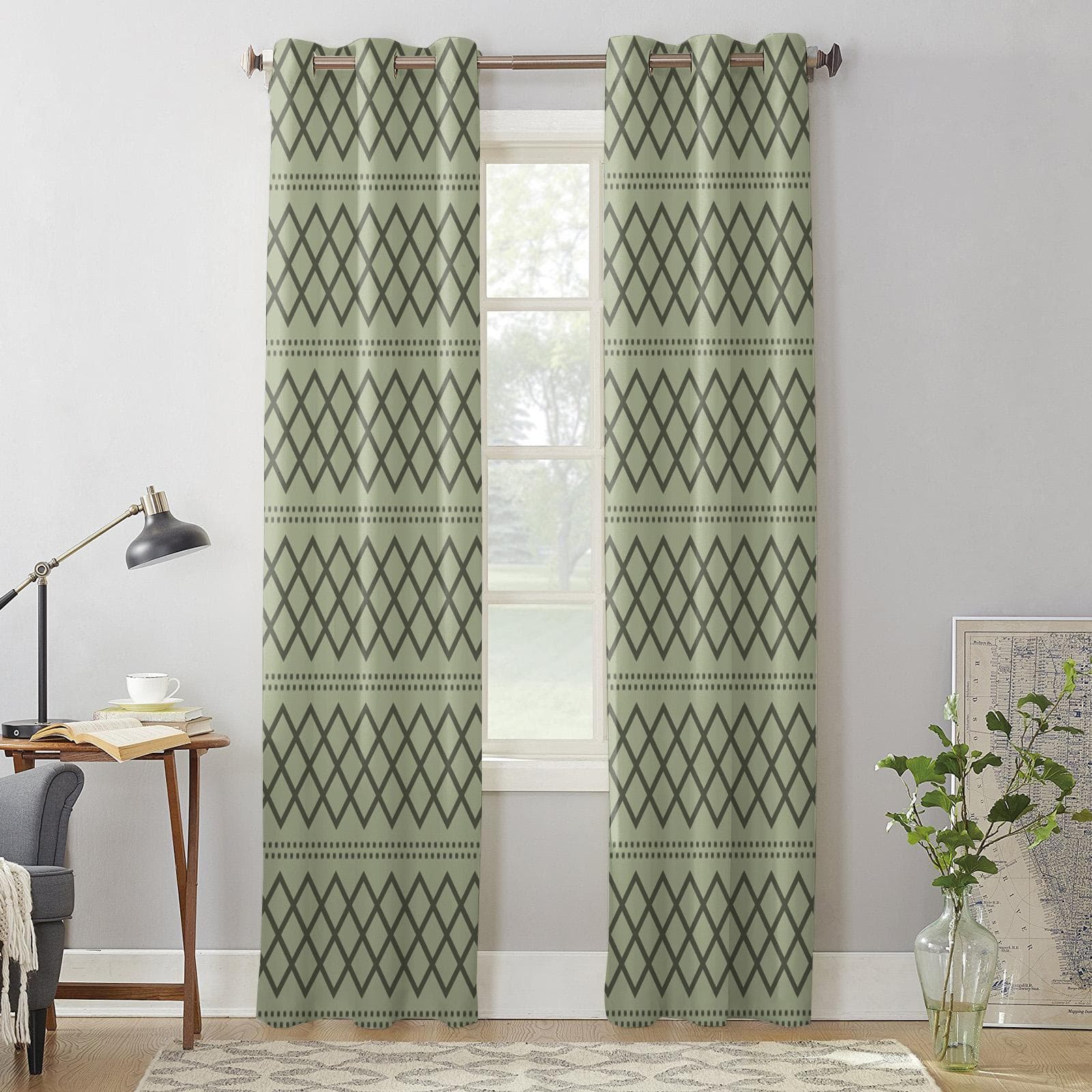 Sage Green Geometric Texture Window Curtains for Living Room Home Bedroom Kitchen Decora Christmas Curtain 135W x 60H(cm) x1