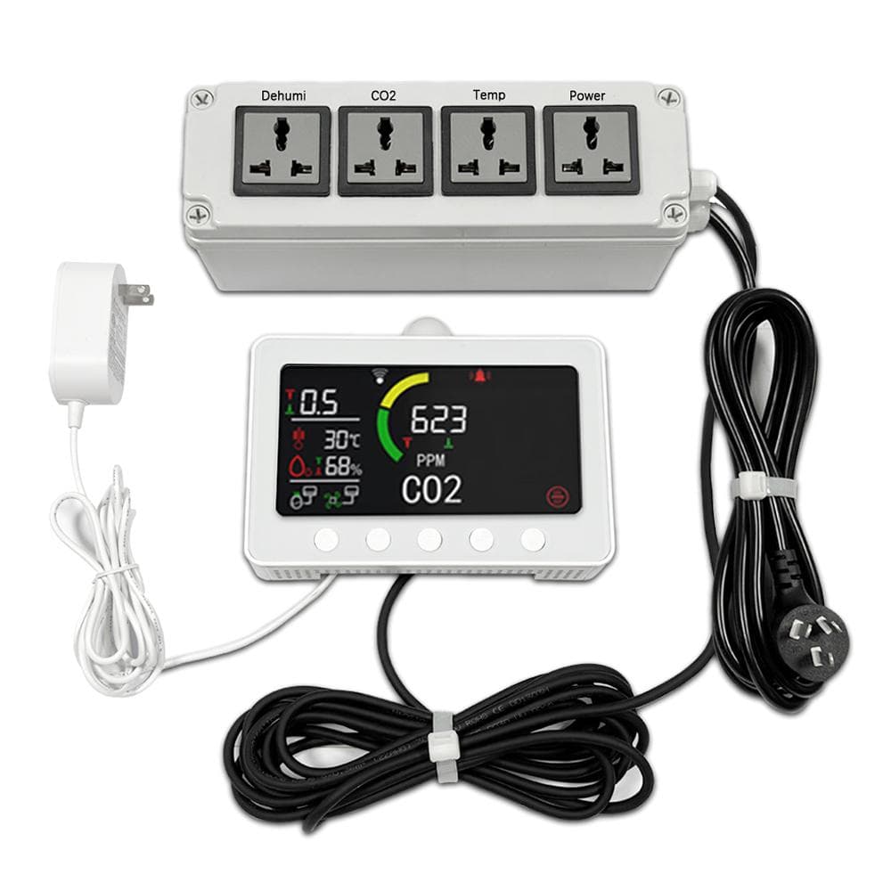 Smart CO2 Detector 2.4G WiFi Tuya App Indoor Air Quality Meter 2 Channel NDIR Sensor Carbon Dioxide US Plug white