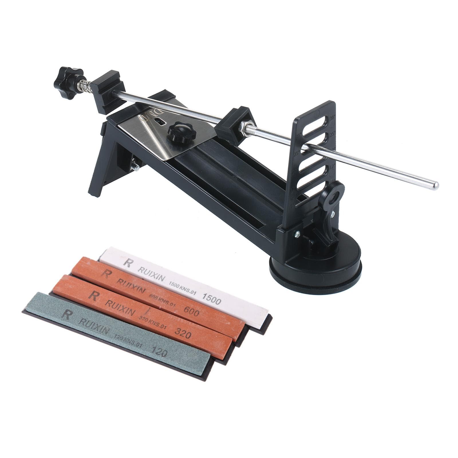 Fixed-angle Knife Sharpener Kit Knife Grinder Professional Fine Medium Coarse 4 Sharpening Stones 120# 320# 600# 1500# for Knife Scissors Sharpener & Sharpening Stone black