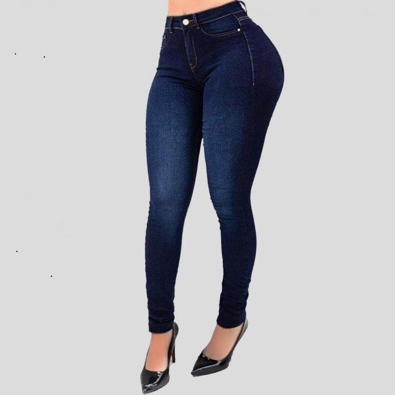 Women High Waist Denim Jeans Stretch Skinny Pencil Pants Ladies Slim Shaping Jeans S blue