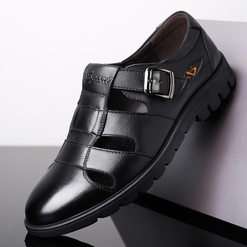 Men Sandals Genuine Leather Sandals Men Outdoor Casual Men Leather Sandals For Men Beach Shoes Roman Shoes 40 black
