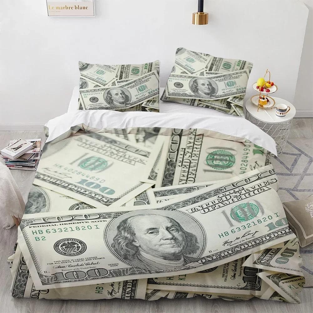Money Duvet Cover Set Golden Coins Print Bedding Set Soft Comfortable Double Queen King Size Comforter Cover for Teens Adults EU King 240x220cm