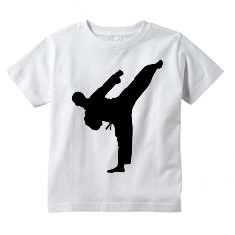 Boys Girls Karate Kick Design Children S Wear Short Sleeved Casual Shirt Action Funny Japanes 130 white