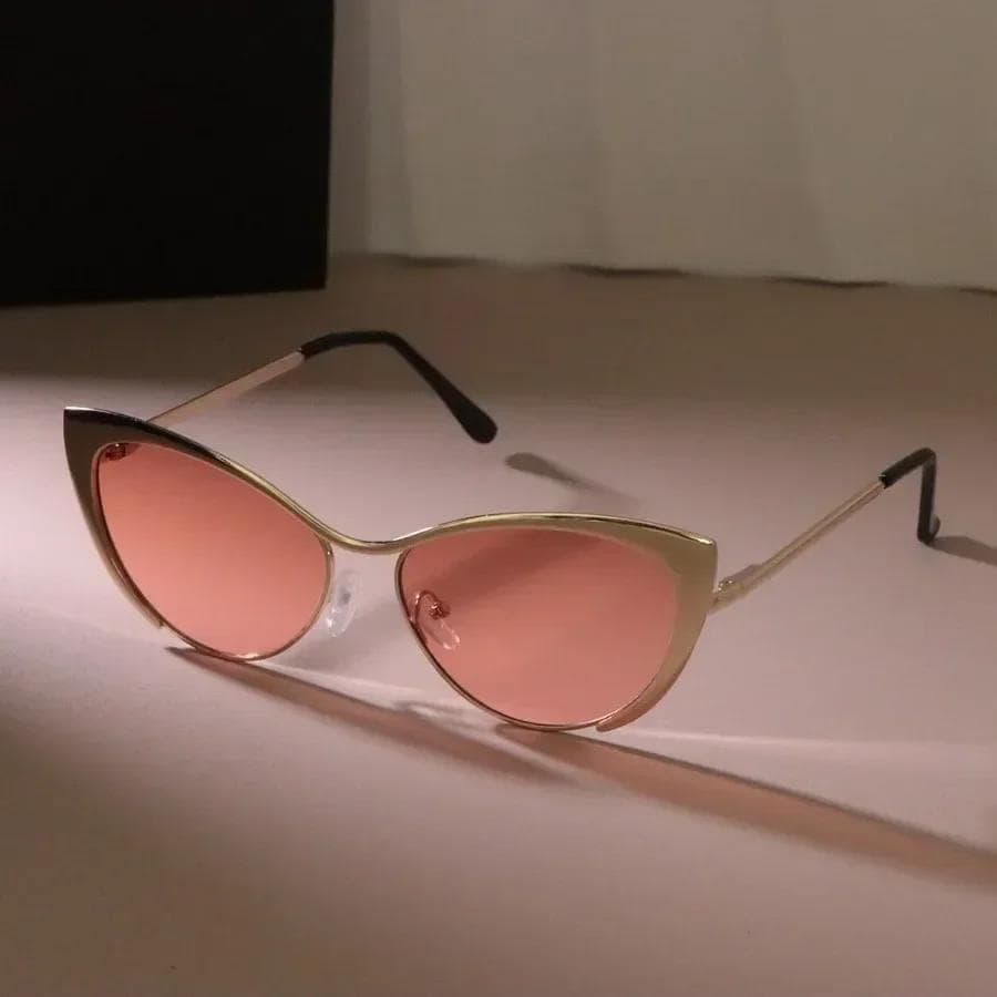 Fashion Metal Frame Sunglasses Women Men Minimalist Cat Eye Designer Sun Glasses UV Protection Travel Oculos De Sol Other
