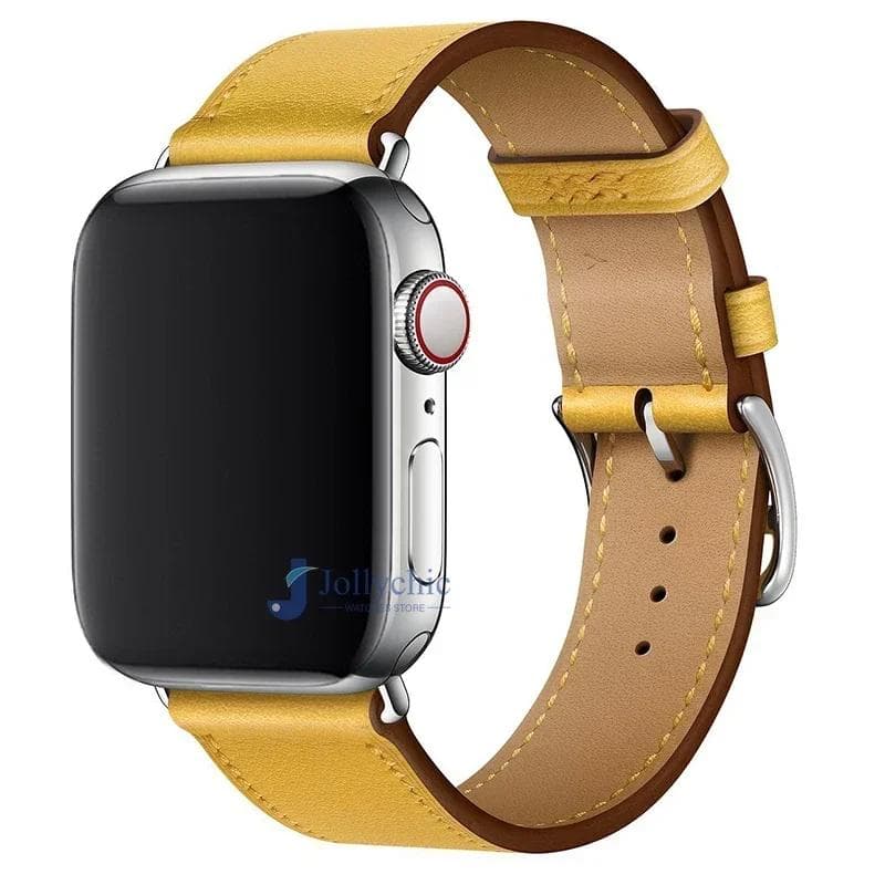 Leather Watch Straps for Apple Watch band 46mm 44mm 49mm 45mm 42mm 40mm 38/41mm bracelet iWatch series 10-Ultra 9-8-7-6-5-4-3-SE 38 40 41 S10-42mm yellow