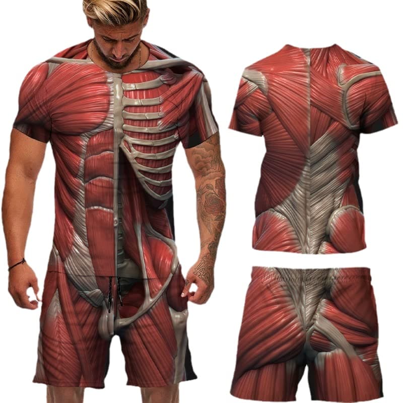 Human Body Muscle 3D Print T-Shirts Shorts Sets Men's Tracksuits Oversized Short Sleeve T Shirt Pants Set Man Suits Clothing XL