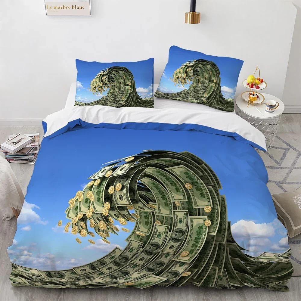 Money Duvet Cover Set Golden Coins Print Bedding Set Soft Comfortable Double Queen King Size Comforter Cover for Teens Adults 70x133cm 2pcs