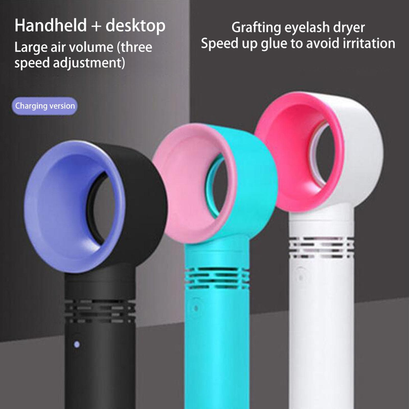 Mini USB Handheld Bladeless Fan Air Conditioning Blower Grafted Eyelashes Dedicated Dryer Beauty white