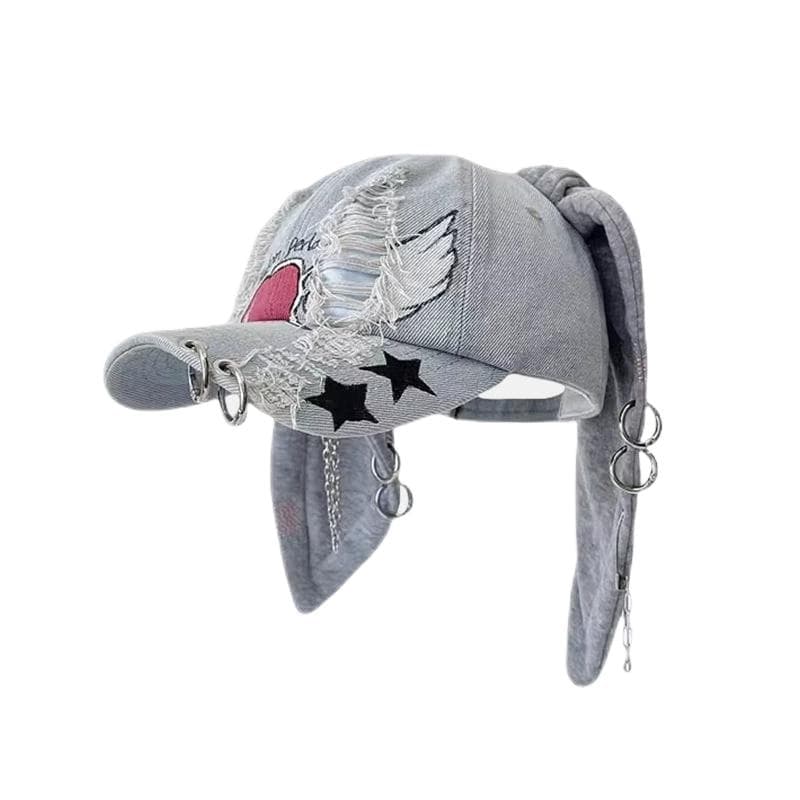 Korean Fashion y2k Baseball Cap For Punk Ripped Retro Denim Jeans Graffiti Cool Long Rabbit Ear Street Hip Hop Sun Hats Visors 58