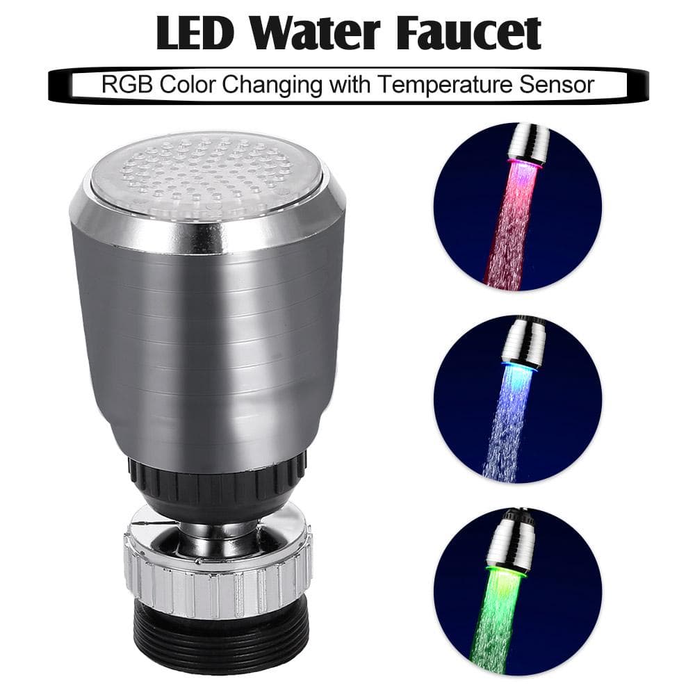 LED Water Faucet Light Water Stream Movable Water Faucet Automatically Multiple Colors Changing RGB Color Temp Detectable silver