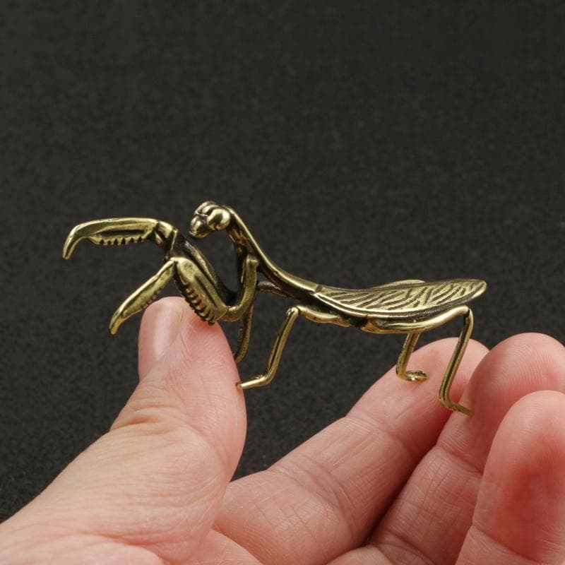 Simulation Brass Mantis Ornament Antique Insect Figurines Miniature Desk Decorations Craft Tea Pet Feng Shui Collectibles