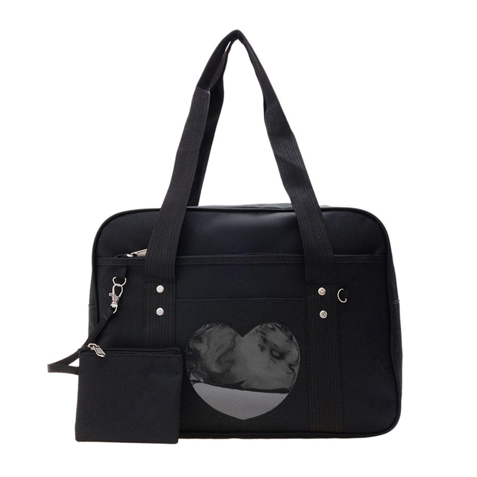 Handbag Portable Transparent Heart Pattern Large Capacity Nylon Material Soft Comfortable Shoulder One Size black