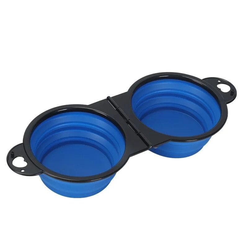 Foldable Portable Dog Double Bowl 2 In 1 pet feeder drinking dog bowls for dog outdoor travel cat dog feeding bowl Slow Food blue
