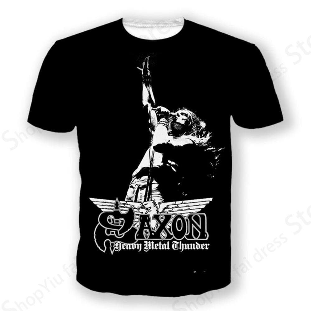 Rock Band Saxon Band 3d Print Tshirt Men Fashion T-shirt Hip Hop Tops Tees Men Clothes Heavy Metal Tops 3XL