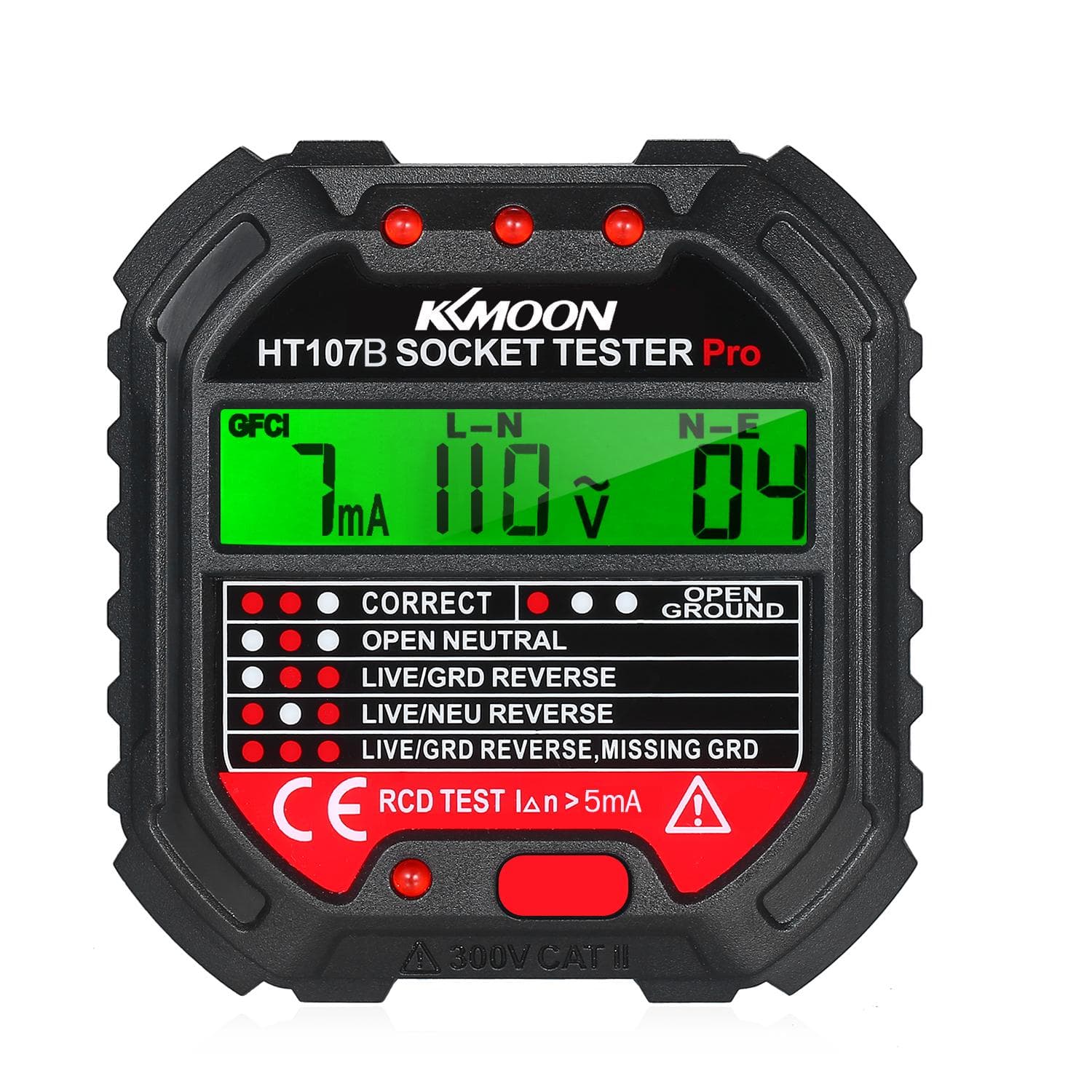 KKmoon GFCI Outlet Tester with Voltage Display 90-250V Socket Tester Automatic Electric Circuit US Plug red