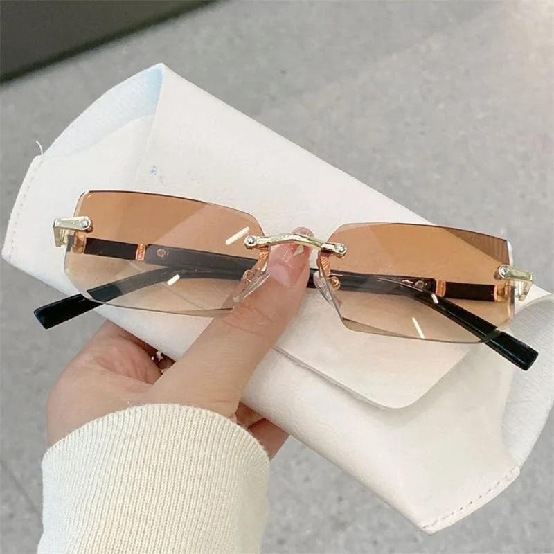 Fashion Sweet Sport Glasses Small Rimless Sunglasses Men Women Fashion Shades Eyewear Trendy Luxury Design Sun Glasses