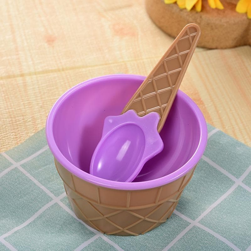 Ice Cream Bowl Set Ice Cream Spoon Bowl Tableware Set 1 Set (1 Cup + 1 Spoon) purple