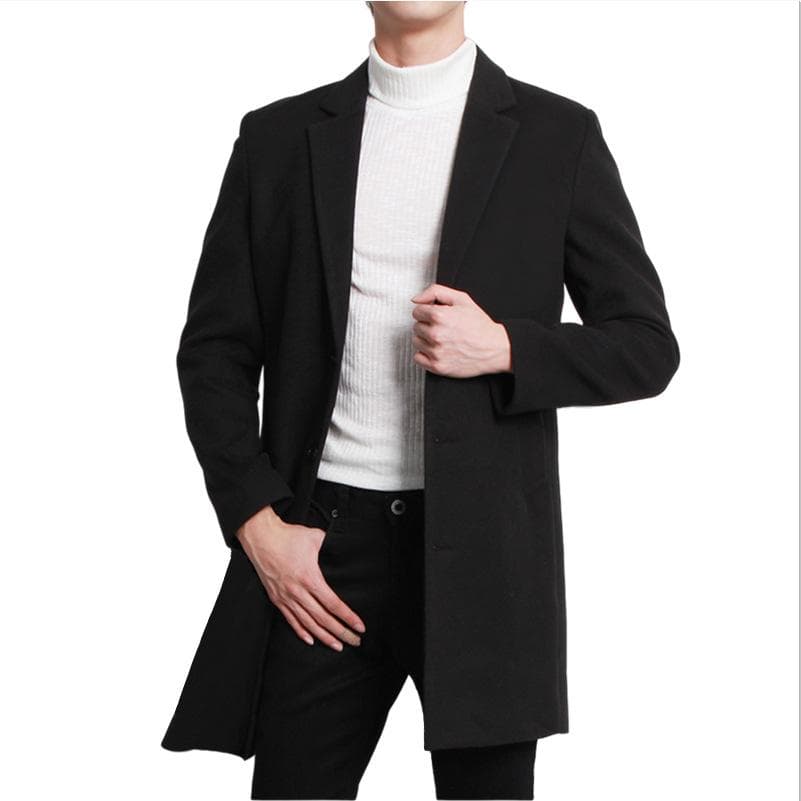 Autumn and Winter Woolen Men's Coat Thickened Single-breasted Nizi Trench Coat 3XL