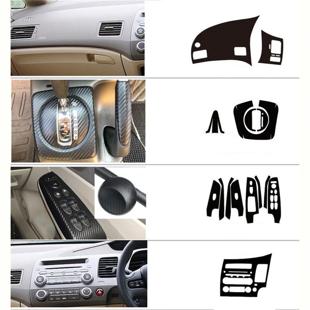 Carbon Fiber Look Car Interior Decals Sticker Trim For Honda Civic RHD 2006-2011