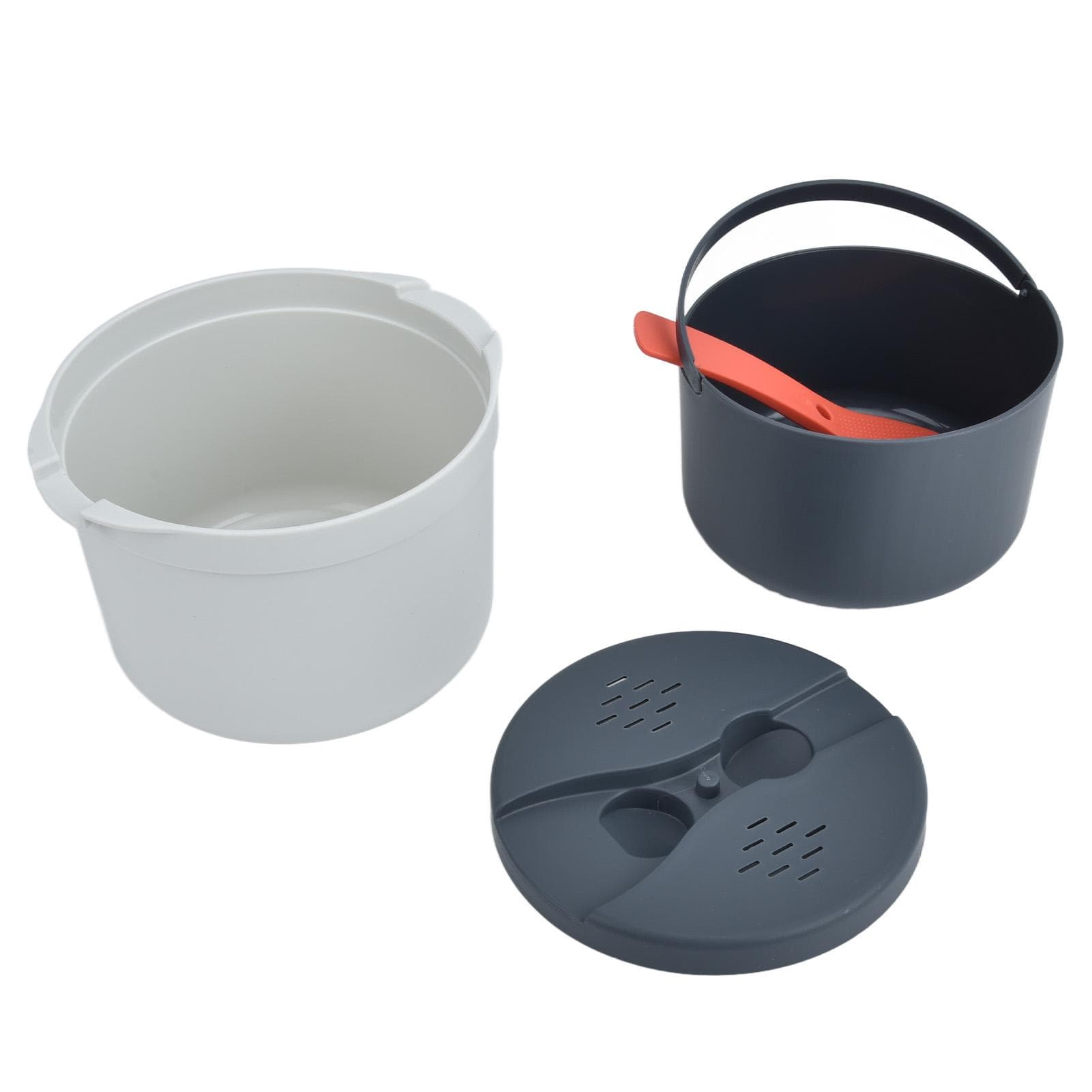 Microwave Rice Cooker 2L Food Grade PP Material Rice Spoon Lid Strainer Steaming Pot Rice Cooker orange