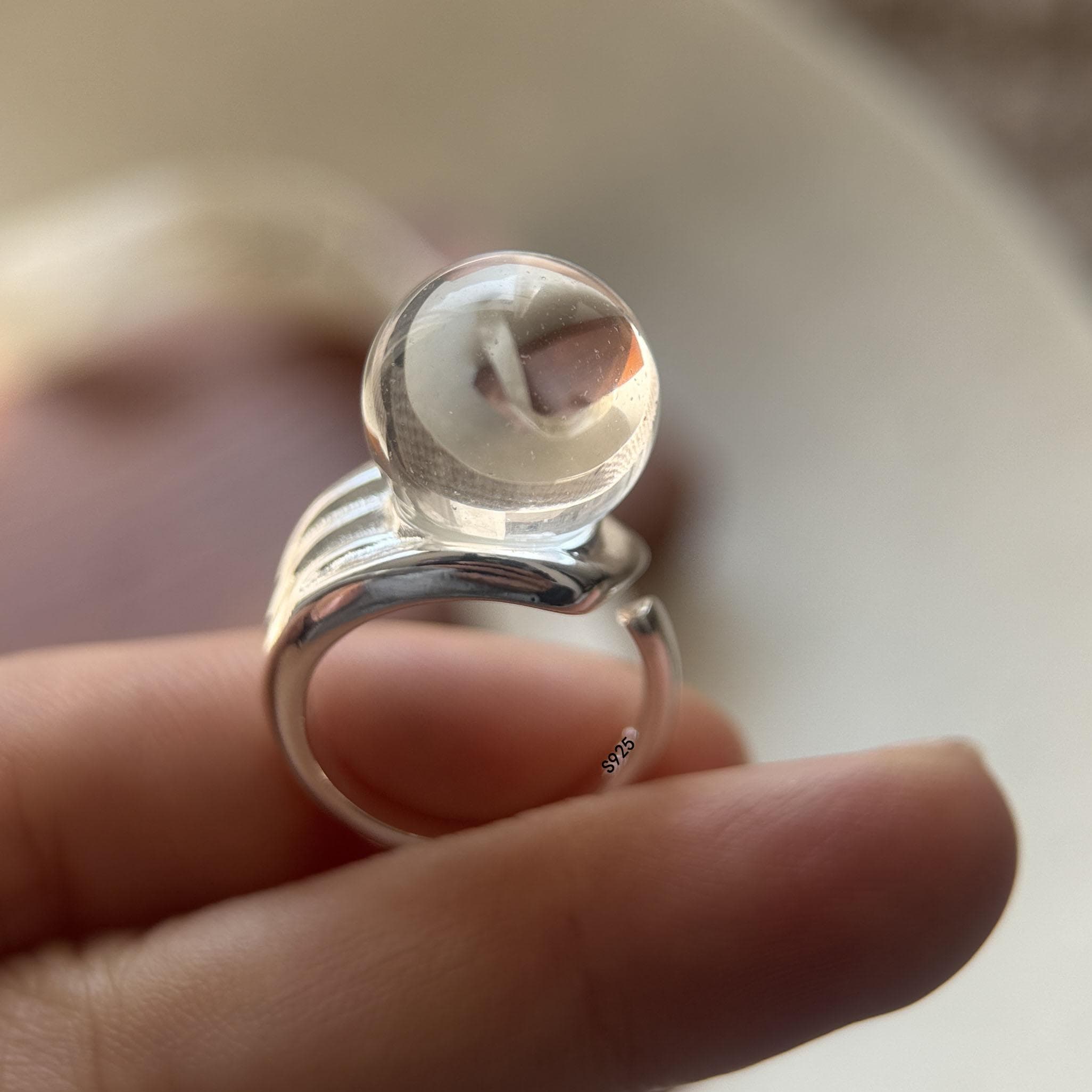 925 Silver Rings for Women Couple Minimalist Handmade Big Ball Ring Fine Jewelry Birthday Gift Prevent Allergy resizable
