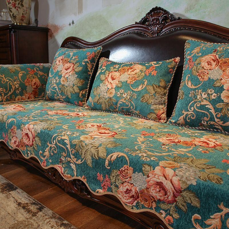 Embroidered Irregular Edge Sofa Cover Chenille Non Slip Sofas Towel Pillowcase European Style Red Green Sofa Cushion with Hem 60x60cm Hand towel