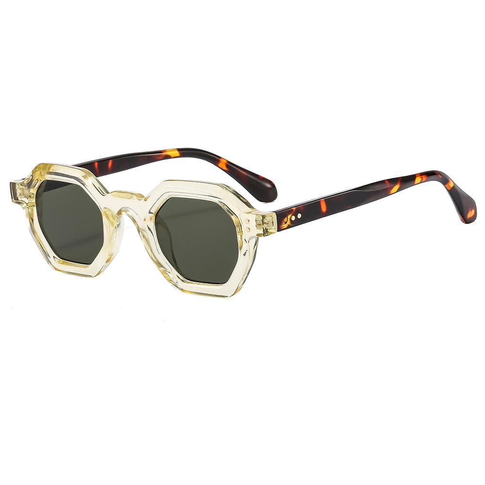 Vintage Polygon Square Women Sunglasses Fashion Hexagon Clear Ocean Lens UV400 Protection Rivets Sun Glasses as picture
