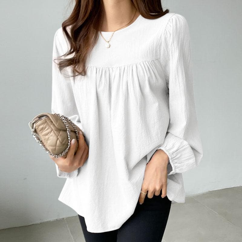 ZANZEA Women Blouse Casual O-neck Long Sleeve Cotton T-shirt L white