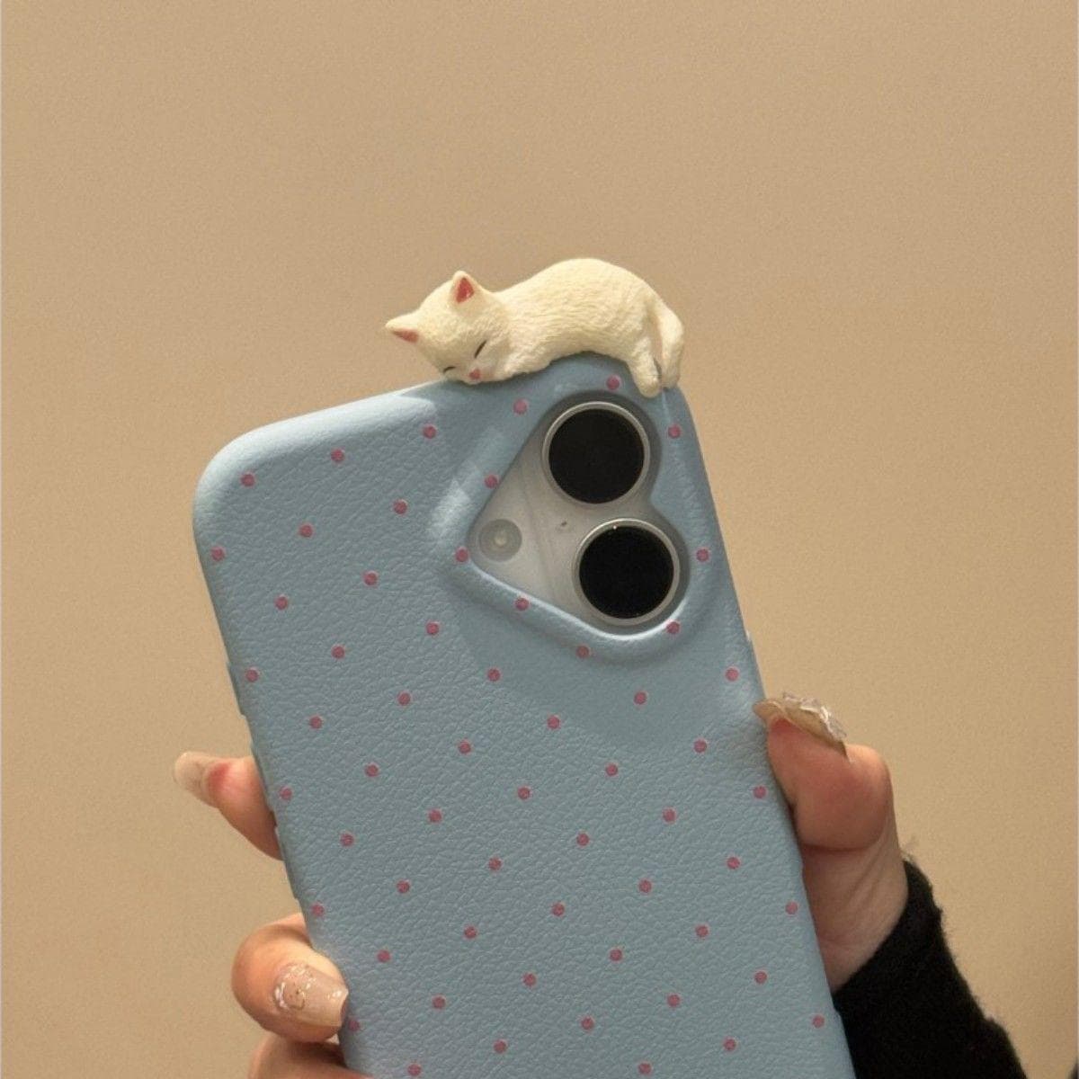 Heart Polka Dot Cat Phone Case for Apple iPhone 17 Pro Max - Soft Silicone Shockproof Creative Cover on iPhone 16/15/14/13/12/11/Pro/Pro Max/Plus Iphone x blue