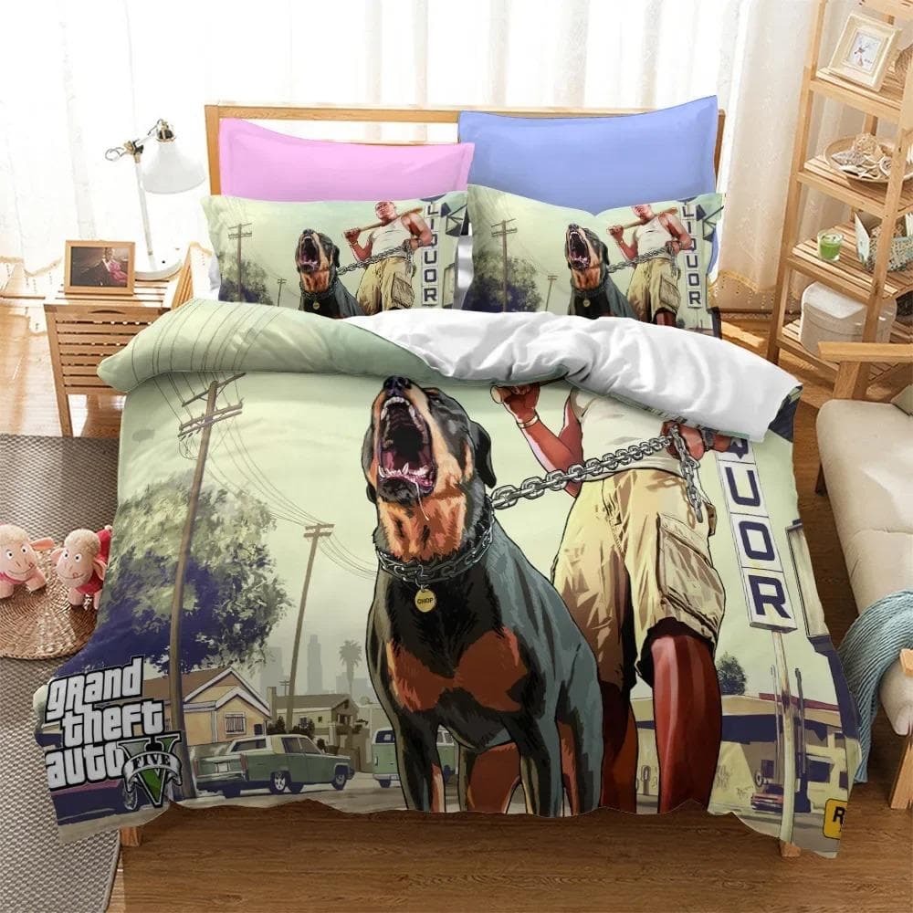 3D Cartoon Game Grand Theft Auto Duvet Cover with Pillow Cover Bedding Set Single Double Twin Full Queen King Bed Set Room Decor EU Single 135x200cm