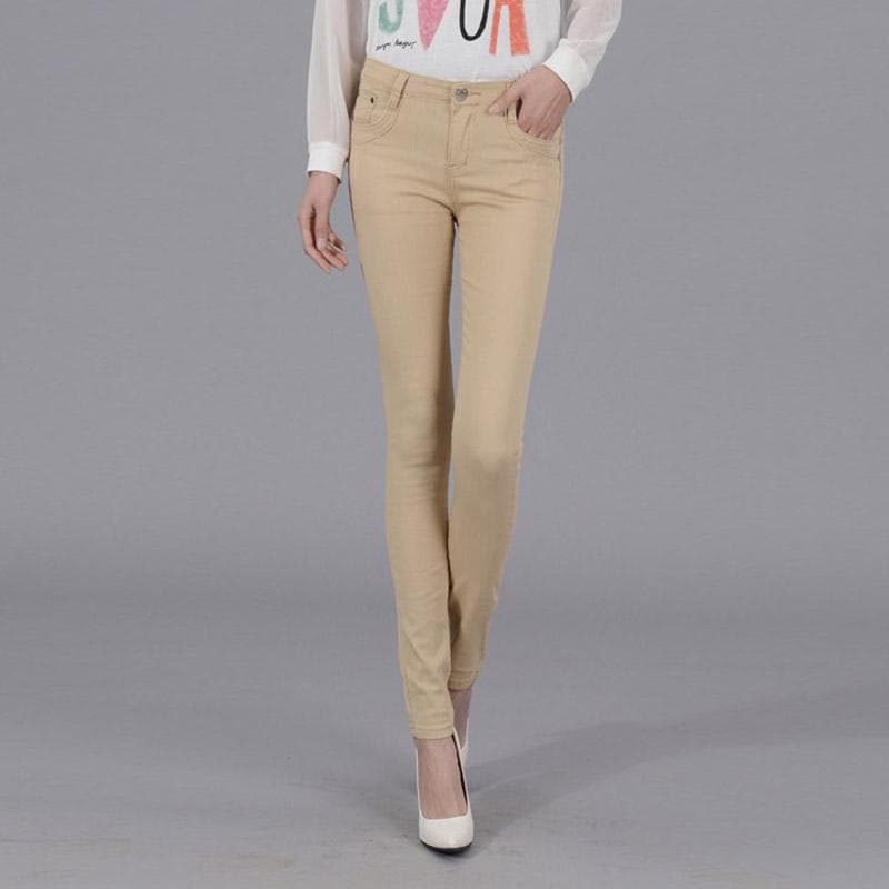 Women Ladies Pencil Pants Summer Pockets Button Skinny Calf Length Pants Casual Stretch Trousers Plus Size Female Pants L khaki