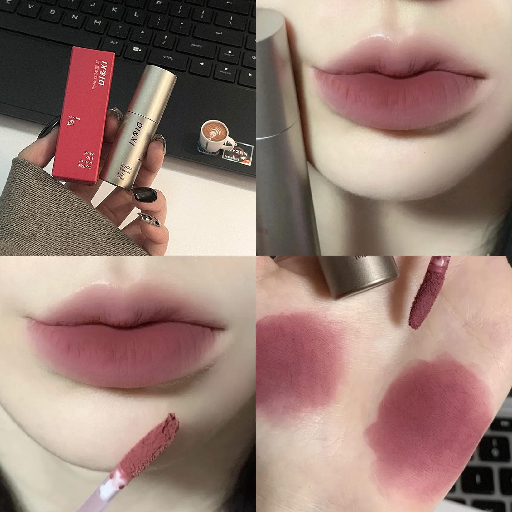 Dark Brown Lip Gloss Waterproof Liquid Lipstick Nude Brown Lips Tint Mud Makeup Latte Coffee Lip Glaze Cosmetics