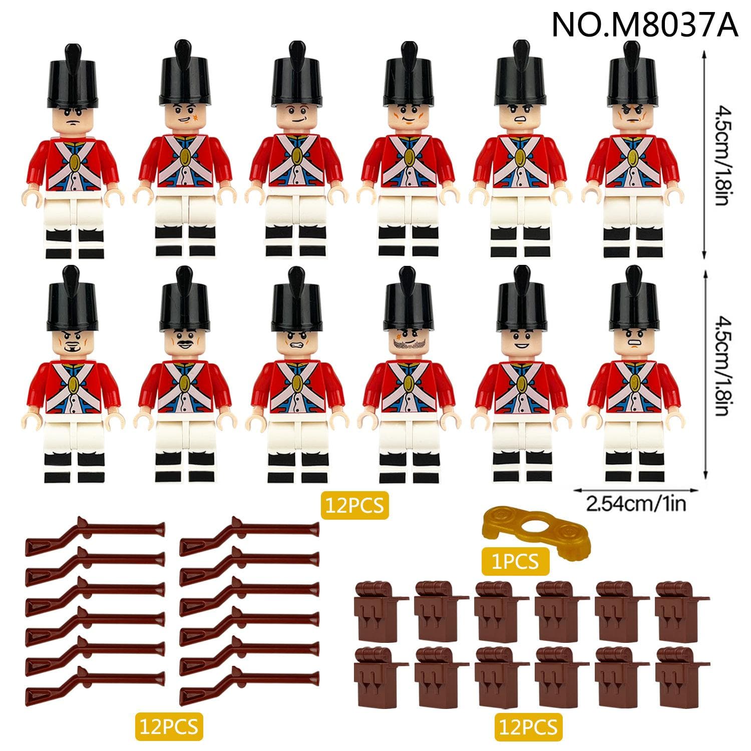12pcs Napoleonic Wars Military Soldiers Building Blocks WW2 Figures French British Fusilier Rifles Weapons Toys for Kids Gifts