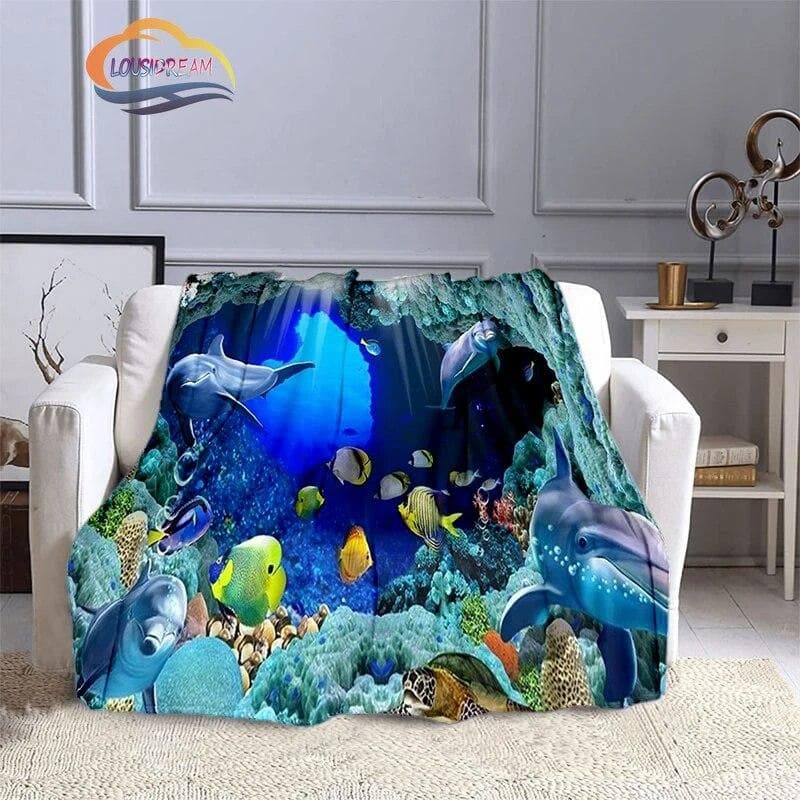 Marine Life Blanket Fashion marine organism Oceanic dolphins  Flannel  Quilt Cover Travel Bedding Throw  Bedspread 150x180cm