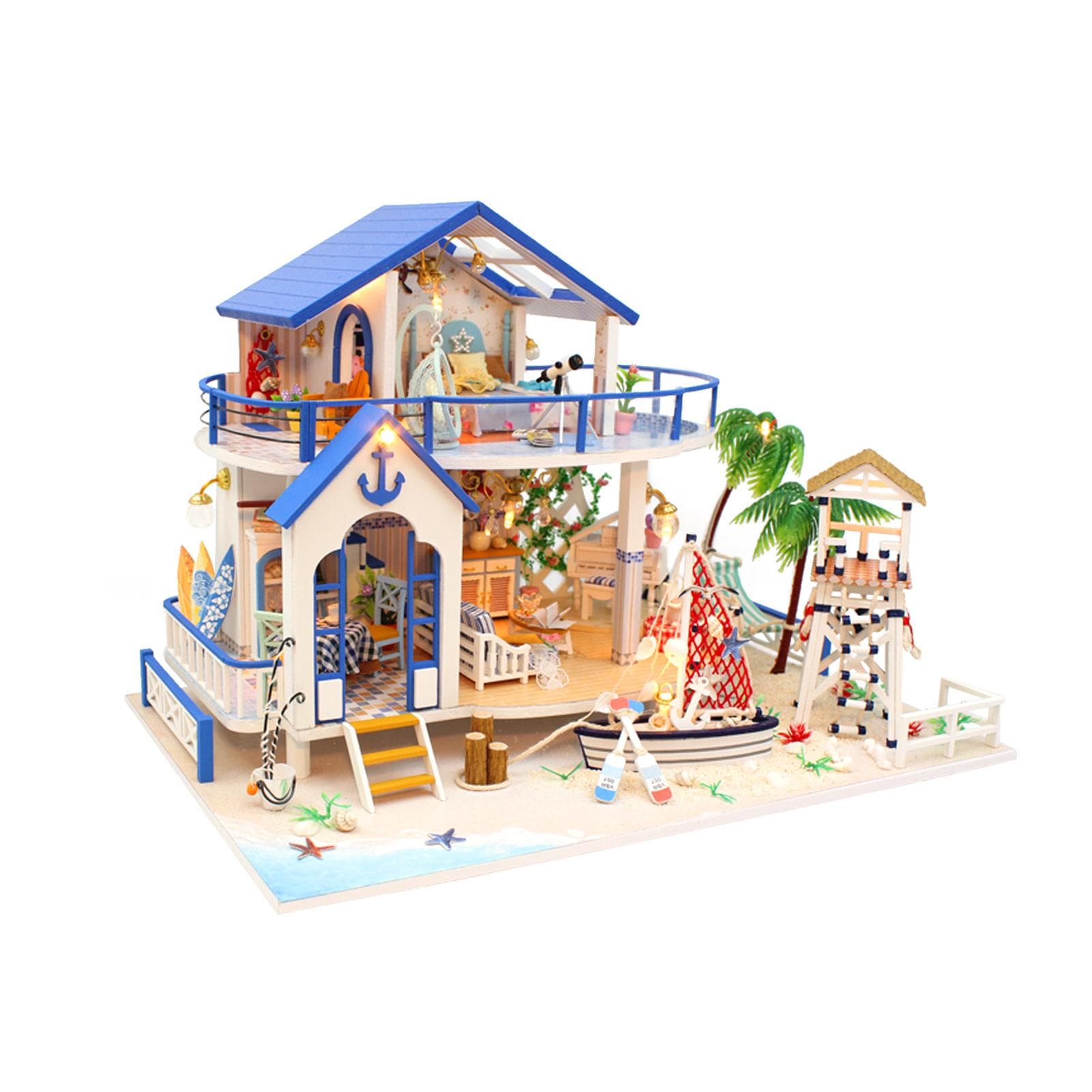 Dollhouse Miniature DIY Wooden Dollhouse Kit with Furniture with LED Light Legend of Blue Sea multicolour