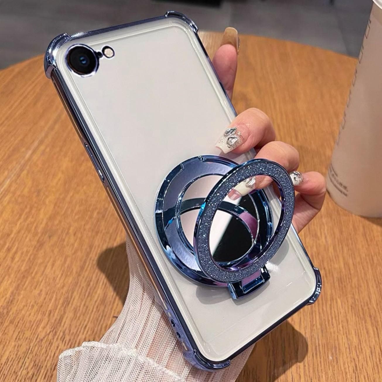 Applicable To Apple 16E Mobile Phone Case Electroplated Four-corner Makeup Mirror Bracket Iphone15PRO Silicone Sleeve with Lens Film iPhone X/XS