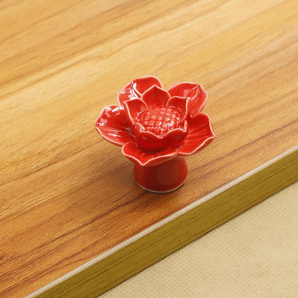 Lotus Flower Ceramic Door Knob Drawer Cupboard Wardrobe Furniture Pull Handle (Green)