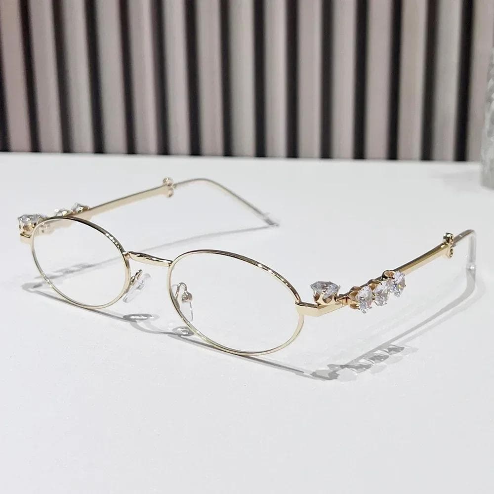 Retro Sunglasses Women UV400 Oval Shades Rhinestone Diamonds Protective Eyewear Sunscreen UV Protection Vintage Style As shown